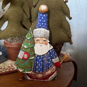 Handcrafted Hand painted Russian Santa Figure with Tree Signed